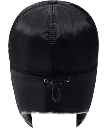 Trooper Trapper Hat - Unisex Winter Aviator Hat with Ear Flap and Faux Fur for Hunting - Black - Buy Online on GoSupps.com