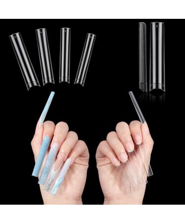 LIONVISON 3XL Extra Long Nail Tips 200Pcs Customized Coffin False Nails "3-4-5-6" Clear Fake Nail Tips Natural Fit Half Cover Square Nail Tips Press On Nails for Manicure Salon Home DIY Nail Art Half Cover Long Nail Tips