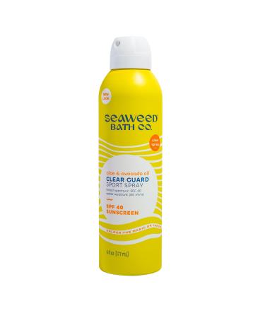 Seaweed Bath Co. Clear Guard SPF 40 Sport Broad Spectrum Sunscreen Spray  6 Ounce  Sustainably Harvested Seaweed  Aloe  Avocado Oil