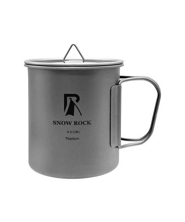 SNOW ROCK 400ml Titanium Coffee Mug with Lid Folding Handle Net Bag Camping Cup Portable for Camping Hiking Travelling Backpacking Climbing Outdoor