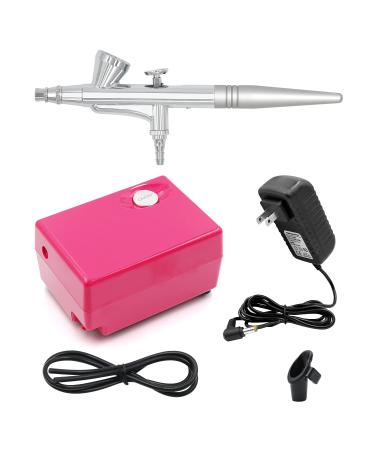 Airbrush Makeup Set Pinkiou Air Brush Kit for Face Paint with Mini Compressor 0.4mm Needle and Nozzle Nail Body Paint SP16 (RED)