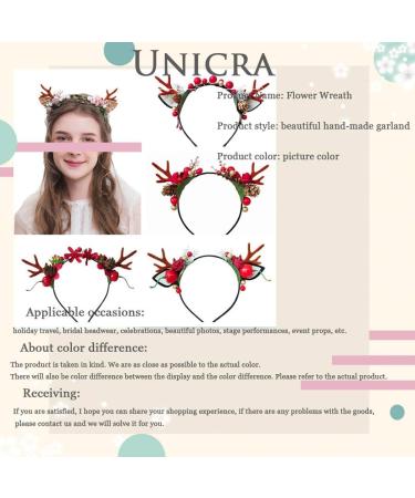 Unicra Christmas Flower Antlers Headband for Women and Girls - Elk Deer Animal Horns Hair Piece for Halloween - Buy Online on GoSupps.com