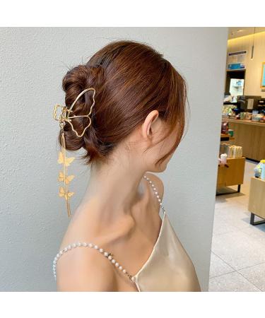 Golden Butterfly Hair Clips Set - Large Nonslip Hair Clamps with Tassel Design - Stylish Metal Barrettes for Women (2PCS) - Buy Online on GoSupps.com