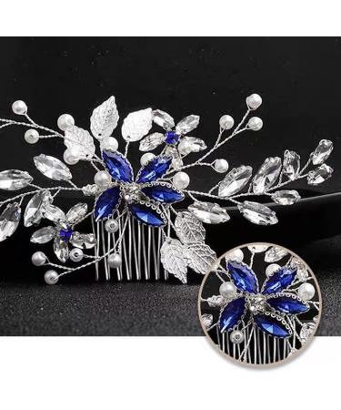 ISLHJDD Women Sapphire Crystal Blue Flower Headpiece Leaf Pearl Hair Vine Comb Wedding Hair Accessory Decorative for Bride Bridesmaid Girls - Buy Online on GoSupps.com