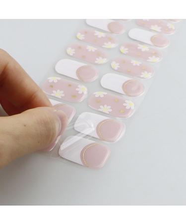 JMEOWIO Gel Nail Stickers Cream Pink White Flower French Tip Semi Cured Gel Nail Strips Wraps UV/LED Nail Supplies Nail Art Design Decoration Accessories - Buy Online on GoSupps.com
