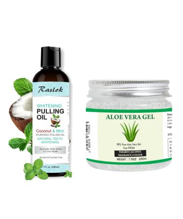 Aloe Vera Gel & Coconut Oil Pulling Mouthwash Bundle | 100% Pure Aloe Vera for Skin Face & Hair Hydration + Alcohol-Free Coconut Oil Mouthwash for Fresh Breath & Oral Care (7.76 oz + 6.7 fl. oz)