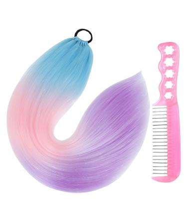 1 Piece Colorful Gradient Ponytail with 1 Piece Anti-Static Steel Comb Colorful Hair Extensions Ponytail Headband Braided Wig Fashionable Women's Wig for Girls Women.