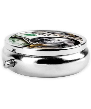 Banknote Patterns Round Pill Box - 3 Compartment Portable Organizer for Travel & Purse - Buy Online on GoSupps.com