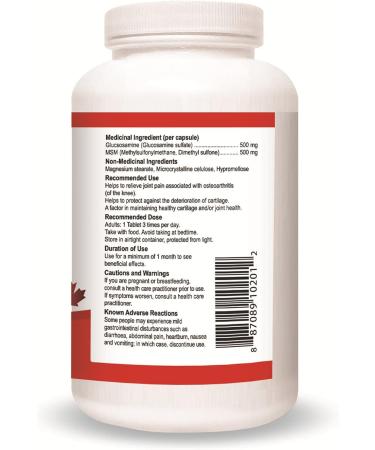 Nutridom Glucosamine Sulfate 500 mg with MSM 500 mg 300 Tablets | Helps Support Joint Health & Mobility | Made in Canada - Buy Online on GoSupps.com