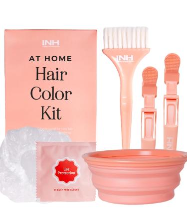 INH Hair Dye Kit | Hair Dye Brush and Bowl Set with Hair Color Gloves 2 Alligator Clips & Cap for Dyeing Tinting Bleaching Highlighting Permanent & Semi Permanent Hair Color Masks & Treatments