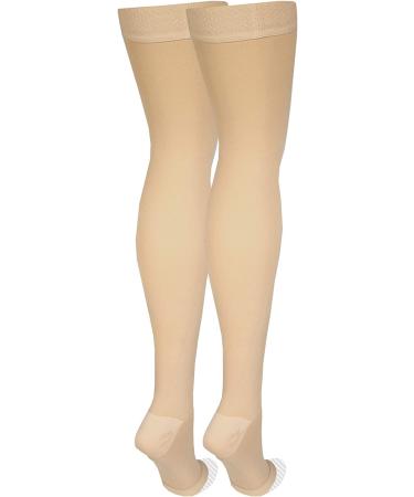 Amazon Basic Care Compression Stockings 20-30 mmHg Support | Thigh Length Hose | Open Toe | Beige | Medium Size (Previously NuVein) - Buy Online on GoSupps.com
