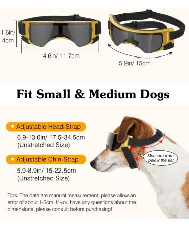 Lewondr UV Safety Sunglasses for Dogs | Windproof Waterproof & Adjustable Glasses for Small Dogs - Black & Gold - Buy Online on GoSupps.com