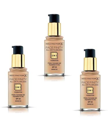 Face Finity All Day Flawless 3-in-1-80 Bronze, Pack of 3 (3 x 30 ml)