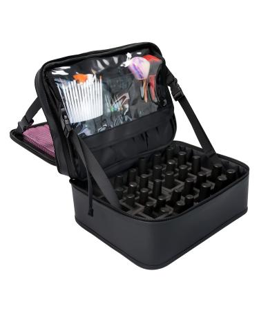 Ethereal Nail Polish Organizer Bag Nail Polish Holder Travel Case Portable Nail Polish Storage Case Double Layer Hold 30 Bottles (15ml - 0.5 fl.oz) Black