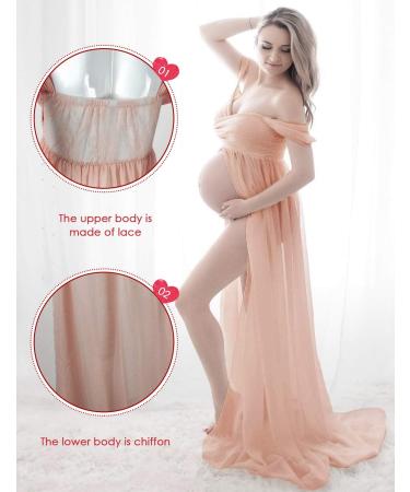 FEOYA Maxi Maternity Dress - Orange Chiffon Lace Strapless Gown for Pregnancy Photography - Buy Online on GoSupps.com