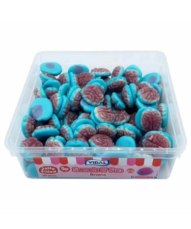 Vidal Jelly Filled Brains 5p Tub - Strawberry Gummies with a Spooky Surprise