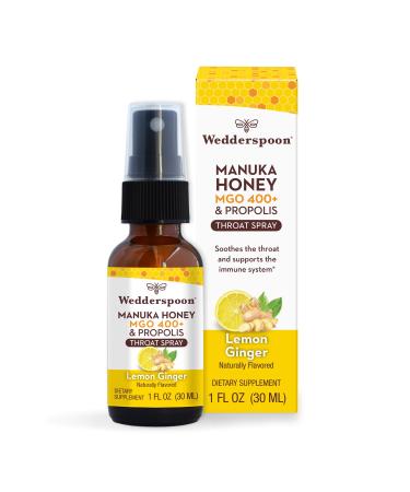 Wedderspoon Propolis and Manuka Honey Throat Spray Lemon & Ginger 1 Fl Oz (Pack of 1) Sore Throat Relief Natural Immune Support Lemon and Ginger