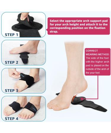 Arch Support Sleeves for Plantar Fasciitis Relief | Adjustable Compression Bands with Removable Pads | Comfort for Fallen Arches High Arch Flat Feet | Pain Relief - Black - Buy Online on GoSupps.com