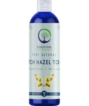Essential Living: Witch Hazel Toner - Pure and Unscented - 12 oz. Natural Botanical Facial Skin Care Product for Acne and Blemishes - Helps Balance Skin pH - Fights Skin Inflammation - Made in the USA 12 Ounce (Pack of 1...