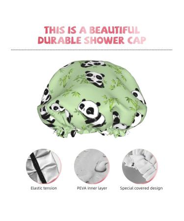 Bamboo Reusable Shower Cap with Sketch Panda Design | Waterproof Double Layer Bathing Hat for Women, Kids, and Men - Buy Online on GoSupps.com