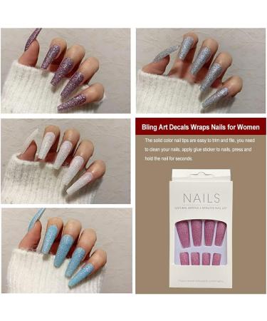 AUklOPVZZ 1 Set French Tip Press on Nails Solid Color Extension Shimmer Fingernails Decals Full Cover Salon Gifts Manicure Kit H33-Pink jelly glue - Buy Online on GoSupps.com
