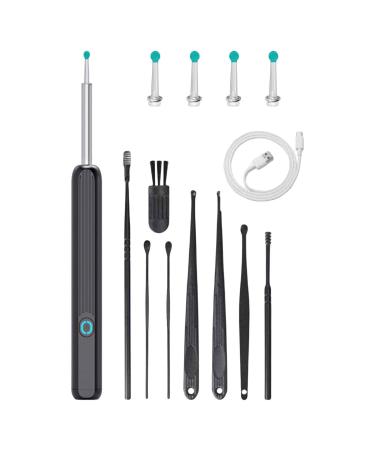 DELR visual ear wax remover ear wax removal with 1080p camera with Wi-Fi visible ear pick 8 ear spoons and 6 LED lights compatible with telephone tablet and PC gift black 8-part set