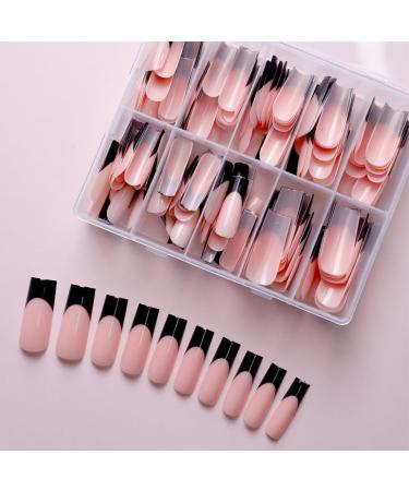 Ruarby 360x False Nails Full Cover Stick on Nails French Black Tip Press On Nails Artificial Nails Long False Nails for Women - Buy Online on GoSupps.com