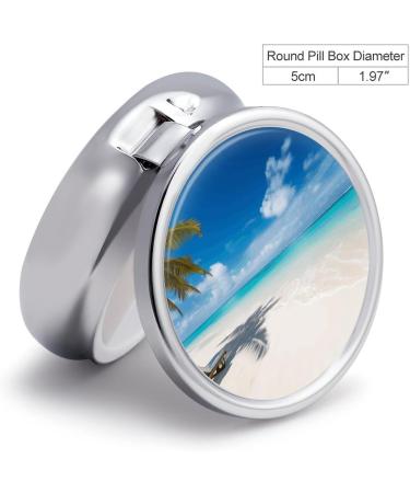 Round Pill Box - Tropical Beach Print | 3 Compartment Portable Medicine Organizer | Decorative Metal Pocket Pill Case - Style 30 - Buy Online on GoSupps.com