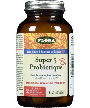 Flora Health Super 5 Probiotic Lozenge Raspberry Flavoured Oral Probiotic Good for Bad Breath Five Strains with 2 Billion CFU Regain and Retain Gut Health RAW 60 Lozenges Glass Bottle - Buy Online on GoSupps.com