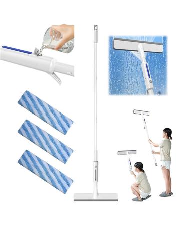 papasgix Window Cleaning Equipment with Spray Telescopic Window Cleaner Kit Water Fed Window Cleaning Pole Window Wiper Shower Squeegee Glass Cleaner for Indoor/Outdoor Windows Blue 3pad Set 35CM