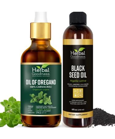 Herbal Goodness Oil of Oregano with Black Seed Oil - Organic Cold Pressed Gluten Free Essential Oils for Skin Vitamin E Black Cumin Seed Oil for Wellness Support - 2-Pack Bundle