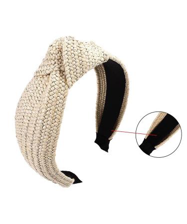 Women's Beige Knotted Turban Headband - Boho Twist Style - Wide Top Knot Hairband for Girls - Buy Online on GoSupps.com
