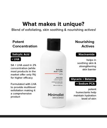 Minimalist 2% Salicylic Acid Body Wash | Acne Exfoliating Shower Gel | Sulphate Dye & Fragrance Free | 6.76 Fl Oz for Smooth Skin - Buy Online on GoSupps.com