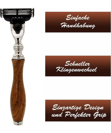 JAG Sustainable Shaving Razor Set - 4-Part Wood Razor Kit with Hair Brush Blades Stand & Leather Bag - Perfect for Eco-Friendly Grooming - Buy Online on GoSupps.com