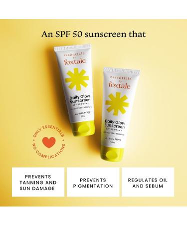 Essentials Daily Glow Sunscreen SPF 50 PA+++ | Vitamin C & Niacinamide | No White Cast Non-Greasy Anti-Tan | For Men & Women - 50 ml - Buy Online on GoSupps.com