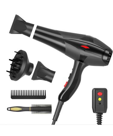 Hair Dryer Professional Ionic Salon Hair Dryer 2400W Powerful Fast-Drying Blue Light Ionic Hair Dryers with Diffuser AC Motor Constant Temperature Quiet Ion Dryers for Women Men Black Classic Style
