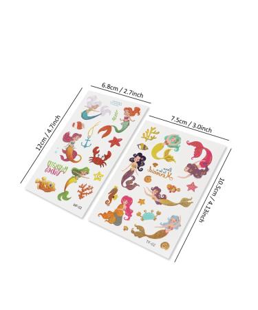 Kids Glitter Mermaid Temporary Tattoos - Waterproof & Long Lasting Body Art Stickers for Girls Birthday Party - 18 Sheet Set - Buy Online on GoSupps.com