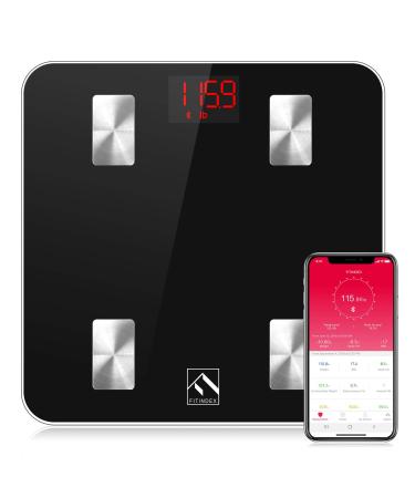 FITINDEX Smart Body Fat Scale, Digital Weight Scale, Body Composition Monitor with Smartphone App for Body Weight, BMI, Body Fat, Muscle Mass, 396lbs - Black