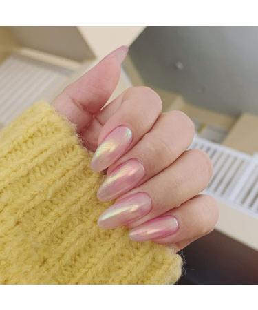 BELICEY Pink Press on French Nails Medium Coffin Fake Nails Glossy Wedding Party Full Cover Acrylic Ballerina Arts False Nails Tips for Women & Teen Girls 24PCS (Pearl Pink)