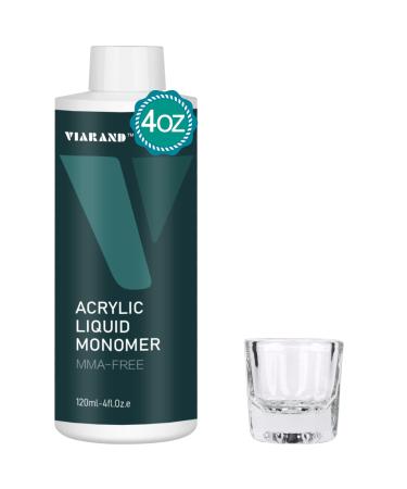 VIARAND Monomer Acrylic Nail Liquid 4oz Acrylic Monomer Liquid for Acrylic Powder MMA-free Nail Monomer Liquid with glass cup Professional Acrylic Nail Extension Non-Yellowing