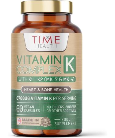 Time Health Vitamin K Complex High Strength 6700ug Per Serving Heart & Bone Support 60 Capsules