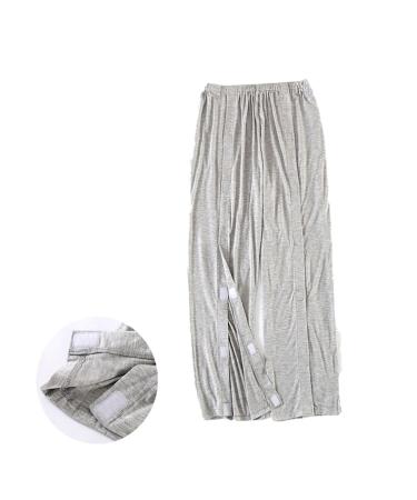 Nursing Pants Bedridden Patient Pants Tear Away Pants with 2 Sides Magic Stickers for Post-Surgery Incontinence Dialysis Full Open Down Cotton Rip Off Pants for Hip Replacement Grey1 Large