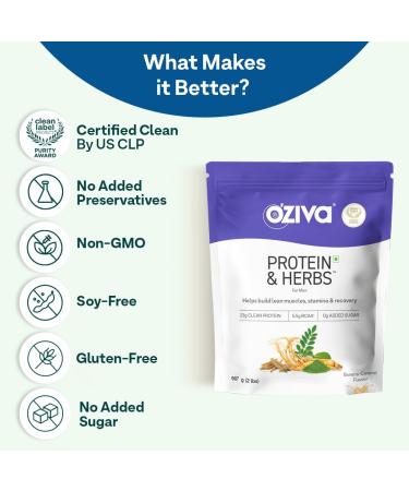 OZIVA Protein & Herbs for Men Banana Caramel Protein Powder for Men for Muscle Building Recovery and Better Stamina (with 23G Whey Protein + 15 Multivitamin for Men) Certified Clean 1Kg - Buy Online on GoSupps.com