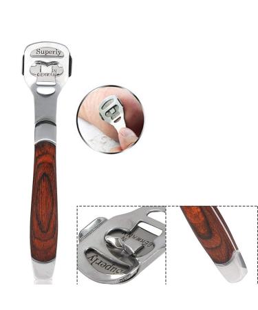 Multifunctional Wooden Handle Foot Scraper Set - Stainless Steel Dead Skin Removal for Cracked Feet Care - Buy Online on GoSupps.com