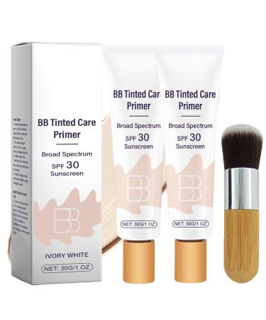 BB Tinted Moisturizer Spf 30, BB Tinted Care Primer with Brush, BB Tinted Care Primer, BB Cream Tinted Moisturizer, Hydrates & Smooths Your Skin (Ivory-2 Pcs)