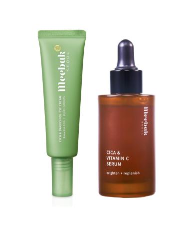 Meebak Cica & Vitamin C Serum and Cica & Bakuchiol Eye Cream Korean Skincare Bundle