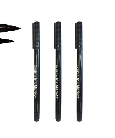 Dual Tips Food Coloring Pens Food Grade Markers and Gourment Writers Edible Ink for Decorating Set of 3 Black by Edibleink
