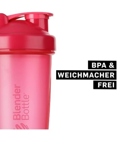 BlenderBottle Classic Shaker 590ml - Pink Transparent | BPA Free Protein Shaker & Water Bottle with Blender Ball for Optimal Mixing - Buy Online on GoSupps.com