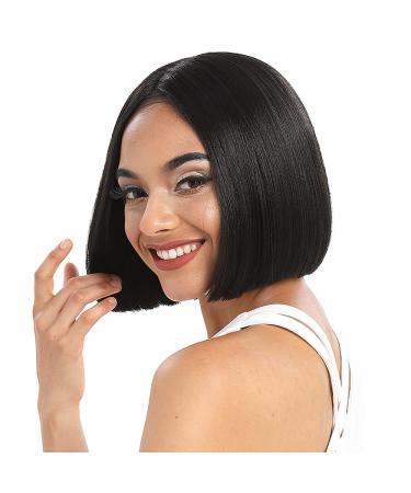 Noble Black Bob Wig for Women - 10 Inch Short Straight T Part HD Lace Front | 150% Density Heat Resistant Synthetic Hair | Blunt Cut for Party & Daily Use - Natural Black - Buy Online on GoSupps.com