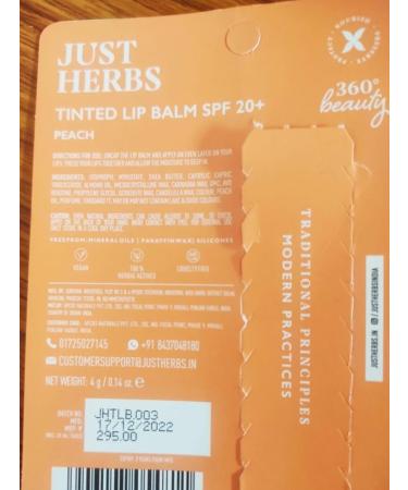 Tinted Lip Balm with SPF 20+ | Vegan Lip Care for Men & Women | Moisturizes & Lightens Dark Lips | Hydrating 4gm Peach - Buy Online on GoSupps.com